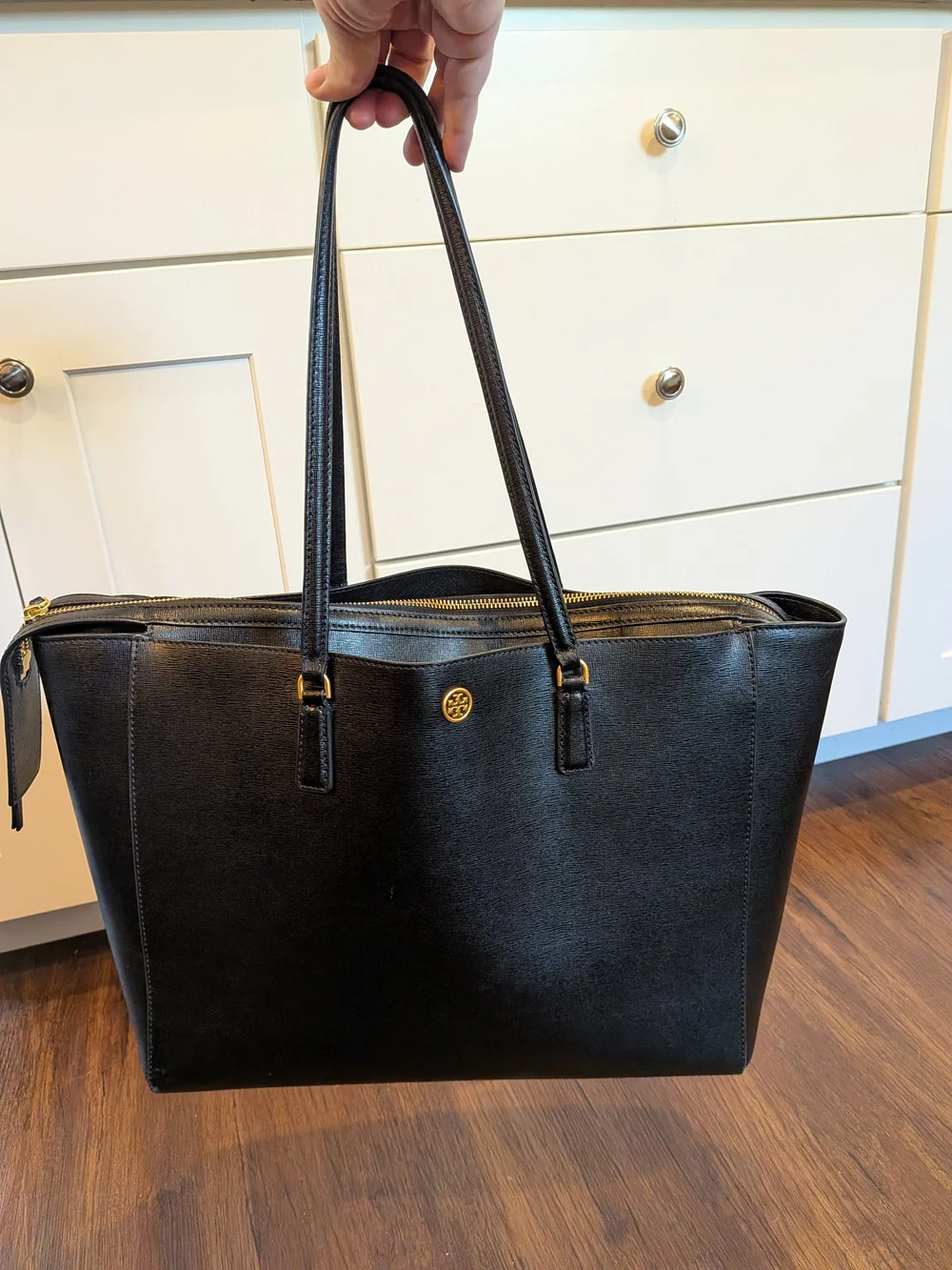 Tory Burch Black Leather Double-Handle Tote